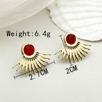 1 Pair Vintage Style Sun Stainless Steel Plating Inlay Artificial Gemstones Ear Studs