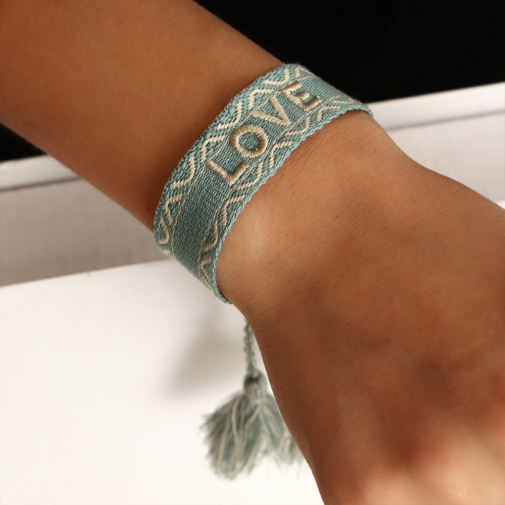 Ethnic Trend Hand-woven Retro Embroidery Love Letter Tassel Hand Rope Bracelet