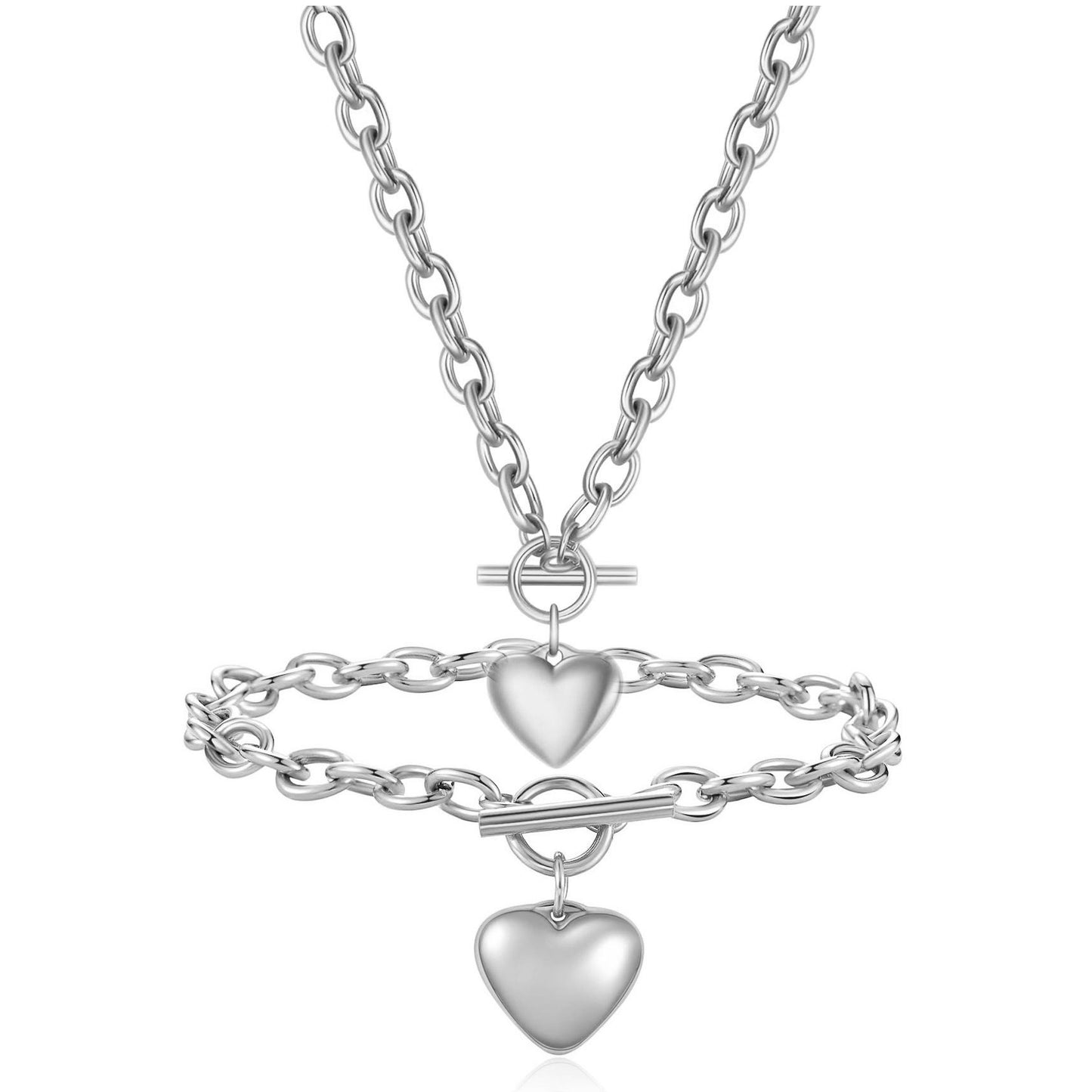 Wholesale Fashion Heart Shape Titanium Steel Plating Bracelets Necklace