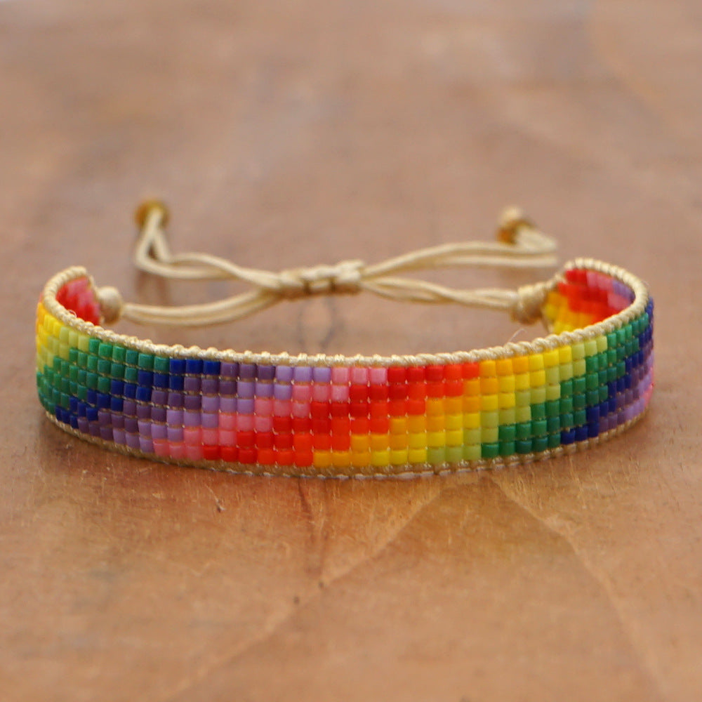 Cross-border New Arrival Miyuki Personality Bead Handmade Bohemian Rainbow Wide Small Bracelet For Women