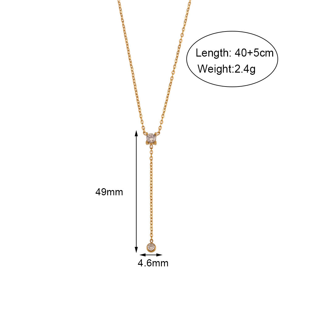 Simple Style Geometric Stainless Steel Plating Zircon Sweater Chain