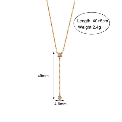 Simple Style Geometric Stainless Steel Plating Zircon Sweater Chain