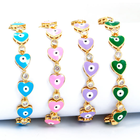 Fashion Heart Shape Eye Copper Bracelets Zircon Copper Bracelets