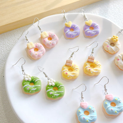 1 Pair Cute Donuts Resin Drop Earrings