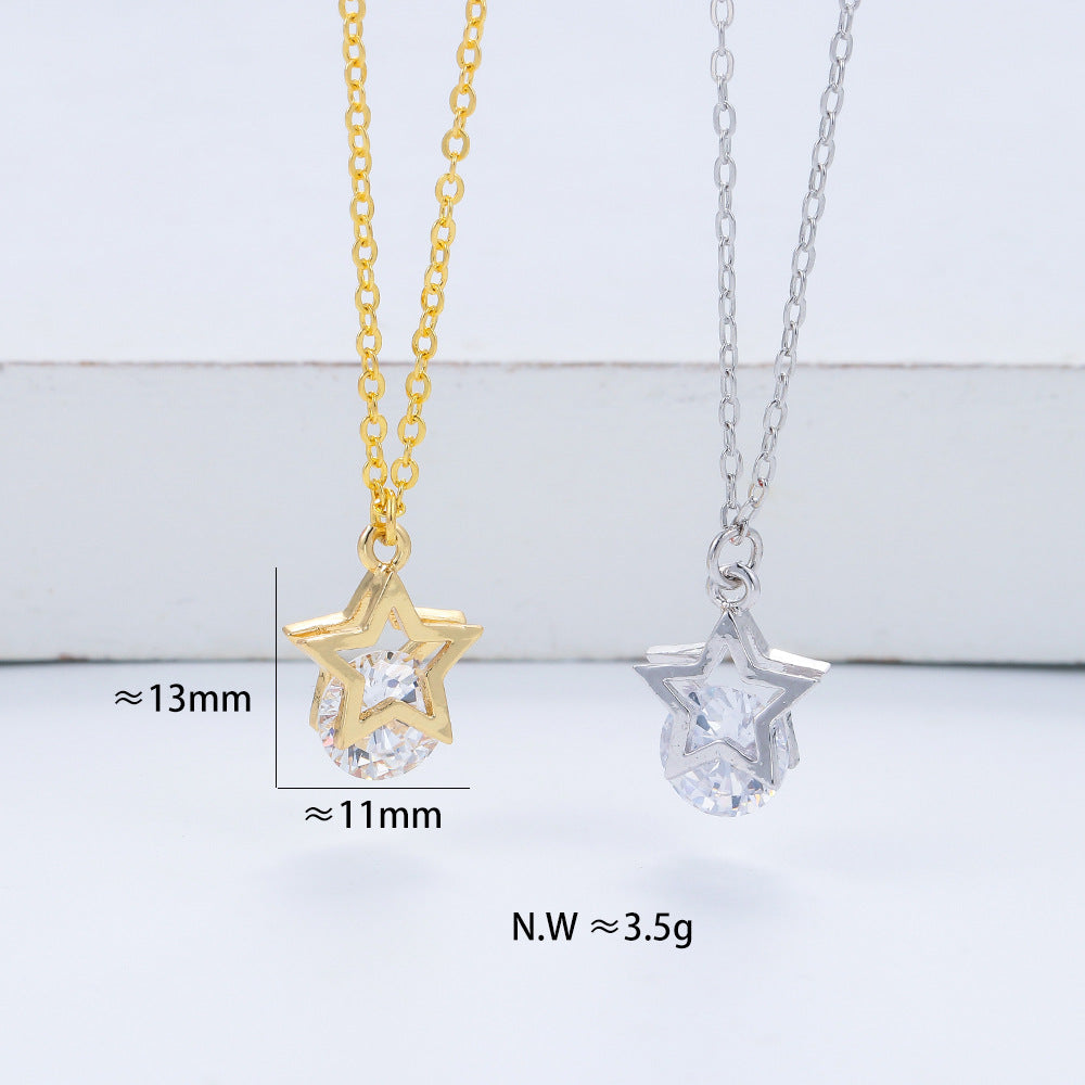 Korean Style Five-pointed Star Clip Zircon Short Pendant Necklace