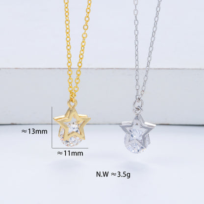 Korean Style Five-pointed Star Clip Zircon Short Pendant Necklace