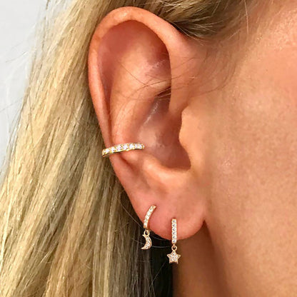 1 Pair Elegant Star Moon Sterling Silver Drop Earrings