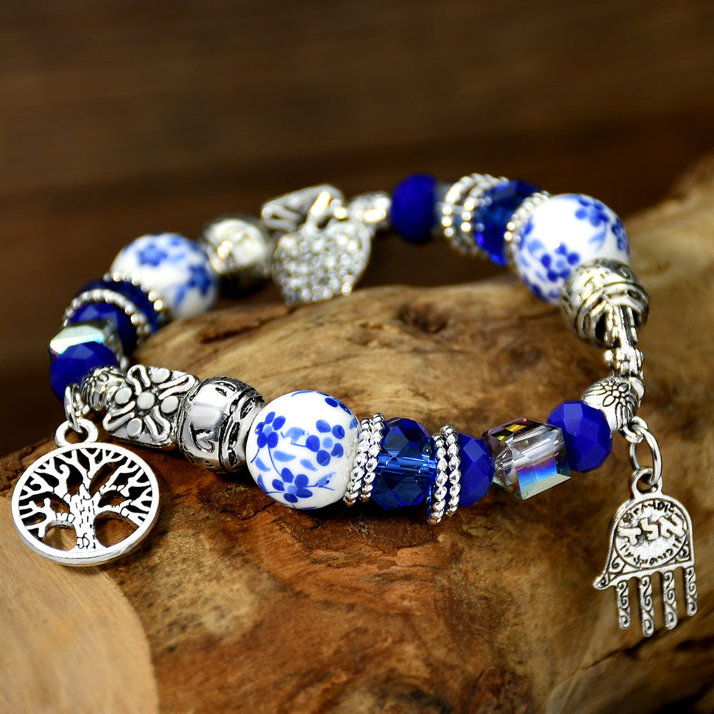 Chinoiserie Round Tree Artificial Crystal Alloy Ceramics Wholesale Bracelets