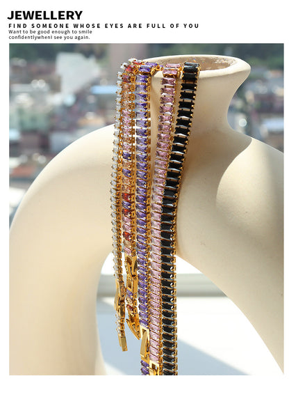 French Style Geometric Titanium Steel Splicing Zircon Bracelets Necklace