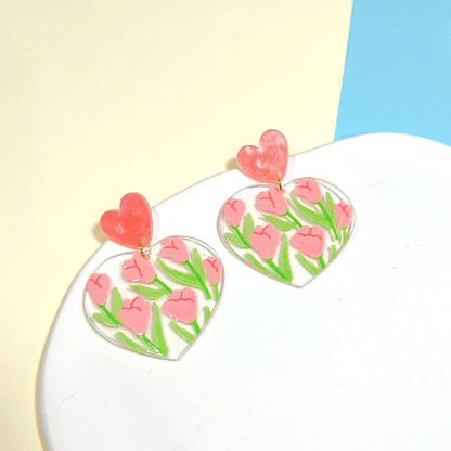 1 Pair Simple Style Leaf Heart Shape Flower Arylic Epoxy Women's Drop Earrings