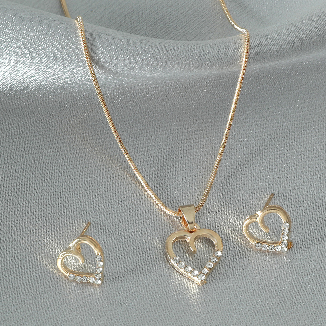 Wholesale New Diamond Heart Pendent Necklace Earrings Set Gooddiy