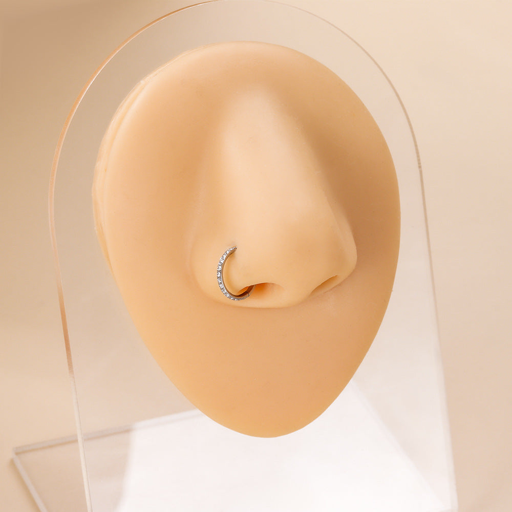Simple Style Round Titanium Inlaid Zircon Nose Ring