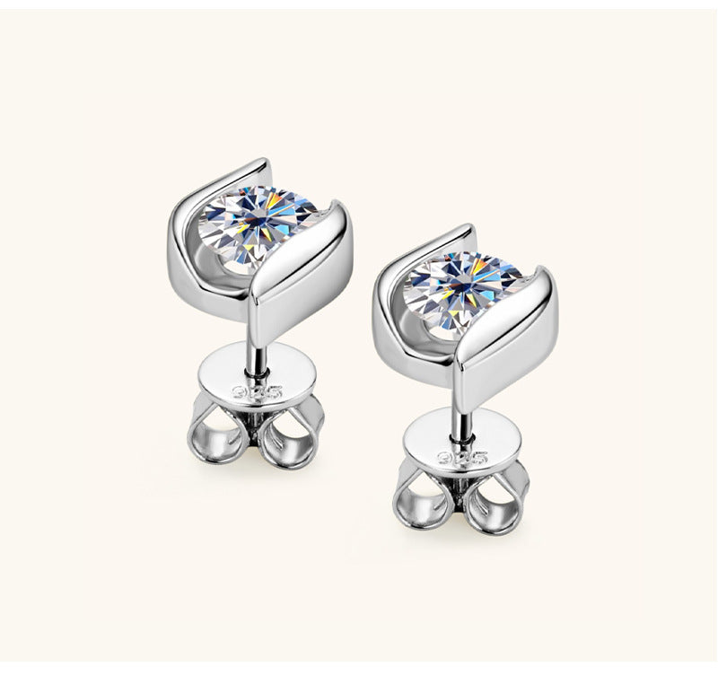 Simple Style Geometric Sterling Silver Gra Plating Inlay Moissanite Ear Studs