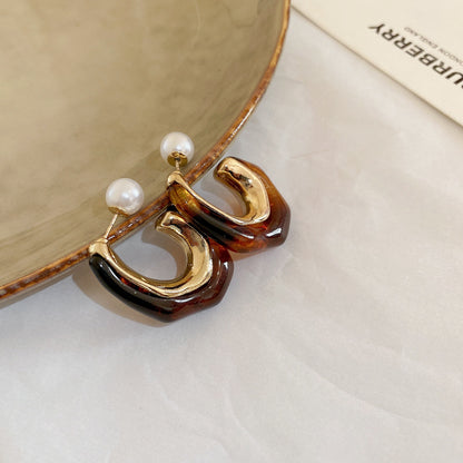 1 Pair Fashion Geometric Plating Alloy Resin Artificial Pearls Earrings