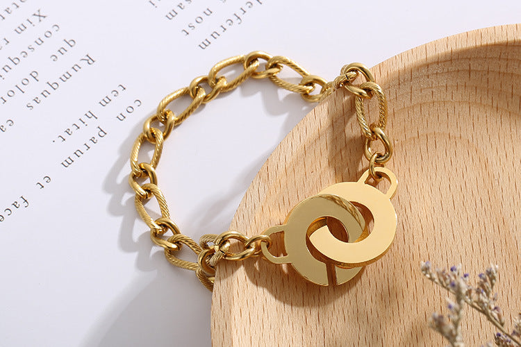 Jewelry Women's Stainless Steel Gold Circle Opening Interlocking Bracelet