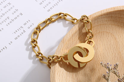 Jewelry Women's Stainless Steel Gold Circle Opening Interlocking Bracelet