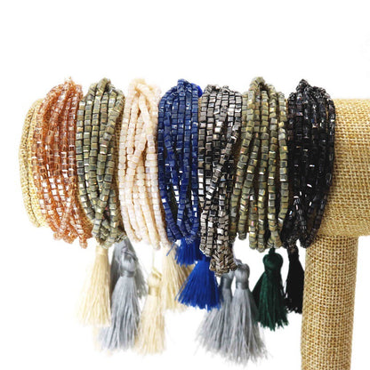 Bohemian Solid Color Glass Beaded Unisex Bracelets 6-piece Set