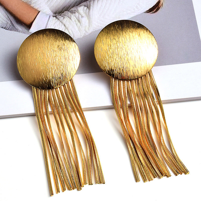 European And American Style Trendy Earrings Metal Tassel Cross-border E-commerce Supply Ornament Factory Direct Sales Golden, Round 681