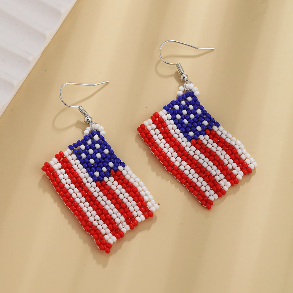 1 Pair Vintage Style American Flag Tassel Glass Ear Hook