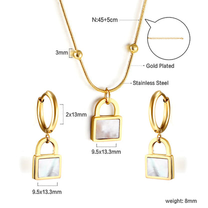 Ig Style Leaf Square Lock Stainless Steel Plating Inlay Shell Earrings Necklace