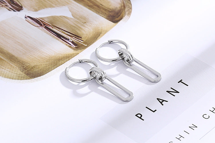 Fashion Design Buckle Stainless Steel Tassel Earrings Wholesale Jewelry