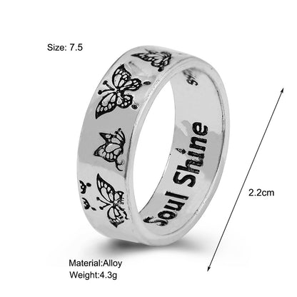 Creative Personality Mushroom Ring Set 3-piece Joint Ring Retro Engraving Butterfly Ring