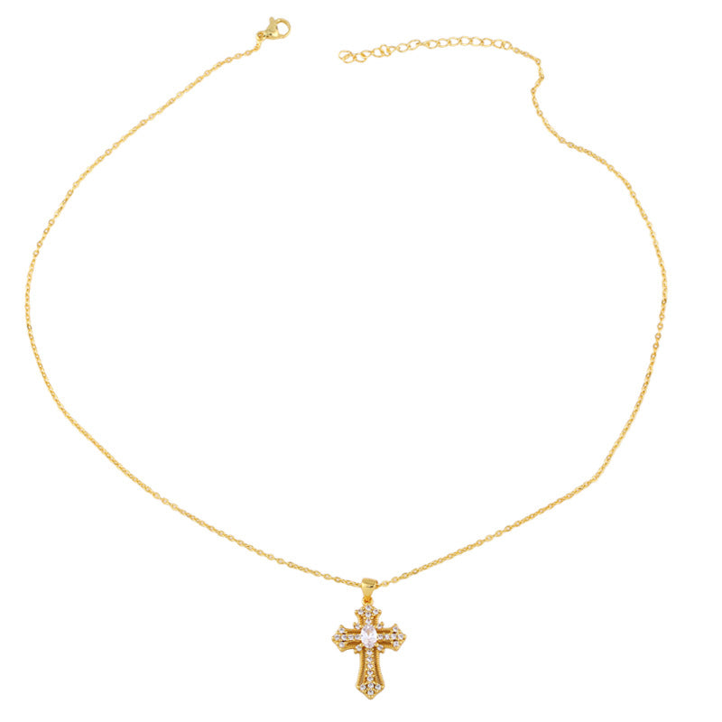 Retro Cross Simple Diamond Cross Necklace