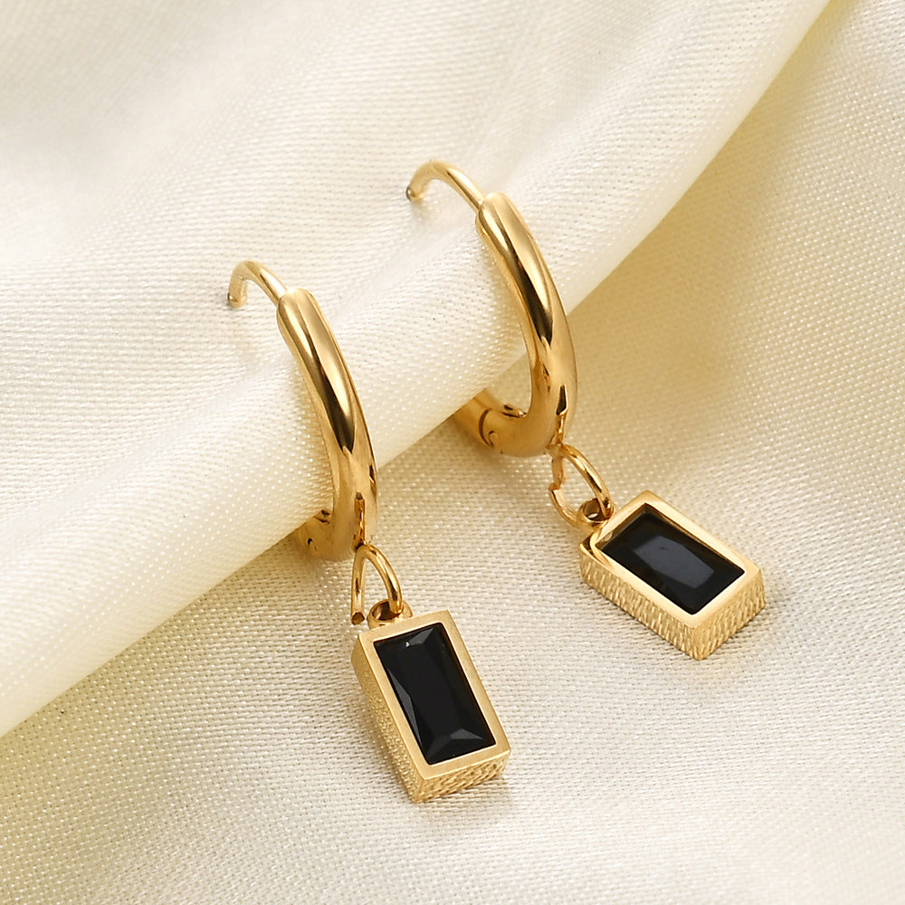 1 Pair Simple Style Rectangle Inlay Titanium Steel Zircon Drop Earrings