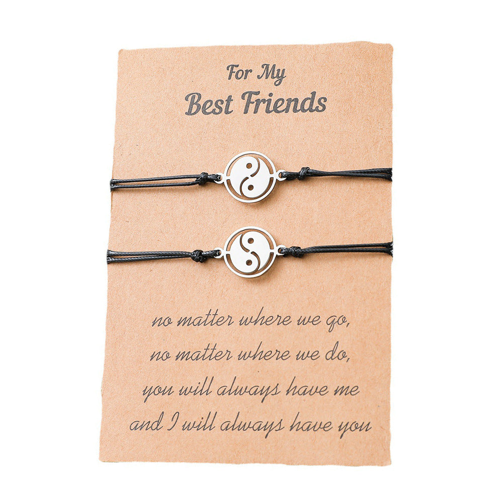 New Good Friend Card Bracelet Personality Fashion Stainless Steel Tai Chi Braided Bracelet