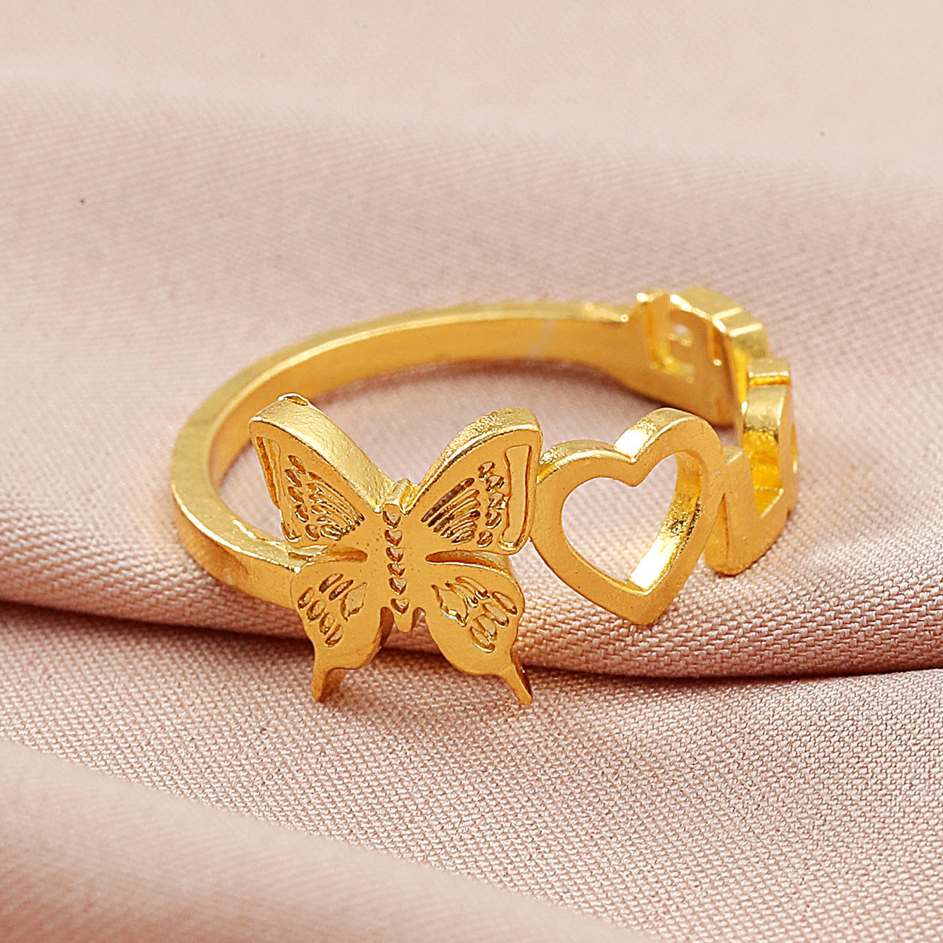 Fashion Hollow Butterfly Heart Ring