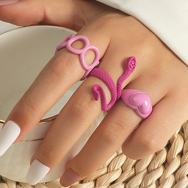 Cross-border New Snake-shaped Ring 3-piece Set Creative Fashion Geometric Love Ring Tail Ring Jewelry