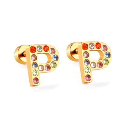 Fashion Letter Stainless Steel Inlay Zircon Ear Studs 1 Pair