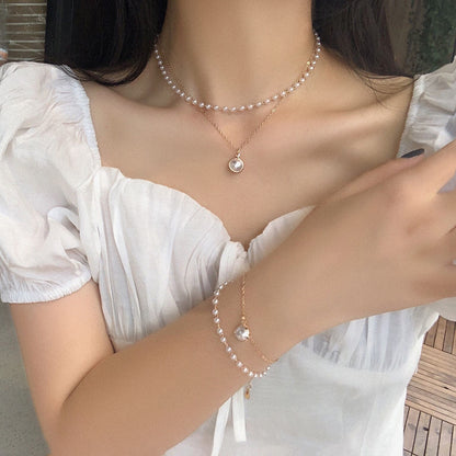 Elegant Geometric Alloy Pearl Plating Bracelets Necklace