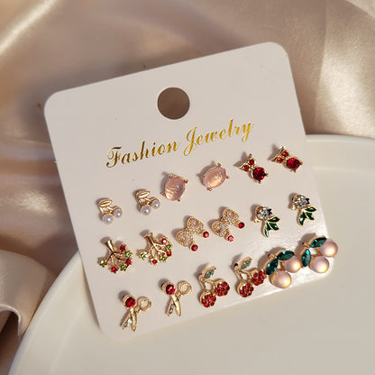 Fruit Diamond Alloy Artificial Gemstones Earrings Ear Studs