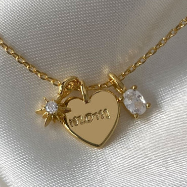 Mama Letter Star Heart Shape Titanium Steel Inlay Zircon Pendant Necklace