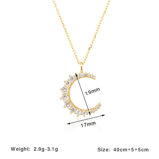 Simple Style Moon Sterling Silver Plating Inlay Zircon 18k Gold Plated White Gold Plated Pendant Necklace