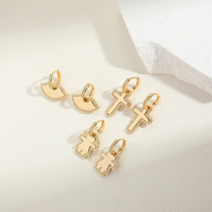 European and American new small and exquisite, retro Korean Internet celebrity cross design earrings, versatile, light luxury zircon earrings women