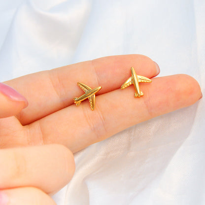 1 Pair Simple Style Airplane Titanium Steel Plating Gold Plated Ear Studs