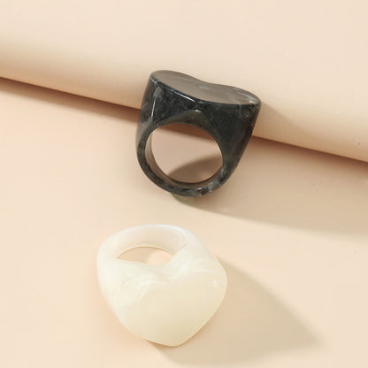 Fashion Retro Heart-shaped Acrylic Ring 2-piece Set