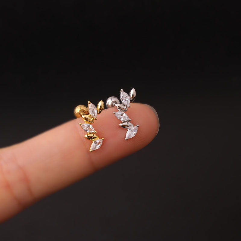 Women's Fashion Geometric Stainless Steel Metal Ear Studs Plating Inlay Zircon