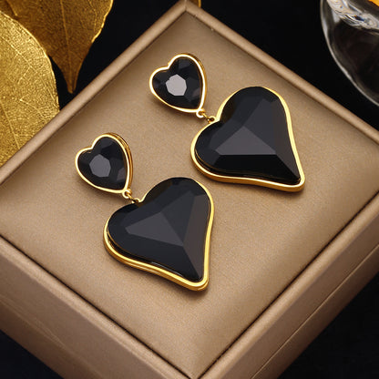 1 Pair Elegant Sweet Heart Shape Plating Inlay Stainless Steel Zircon Drop Earrings