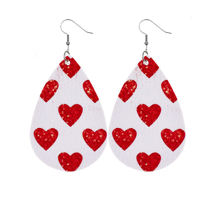 1 Pair Elegant Lady Water Droplets Heart Shape Pu Leather Drop Earrings