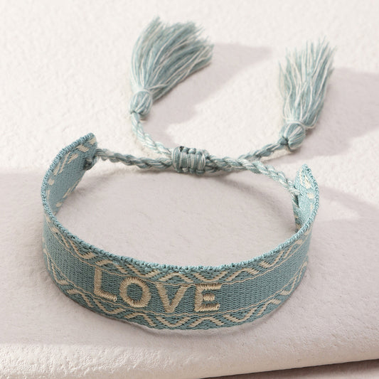 Ethnic Trend Hand-woven Retro Embroidery Love Letter Tassel Hand Rope Bracelet