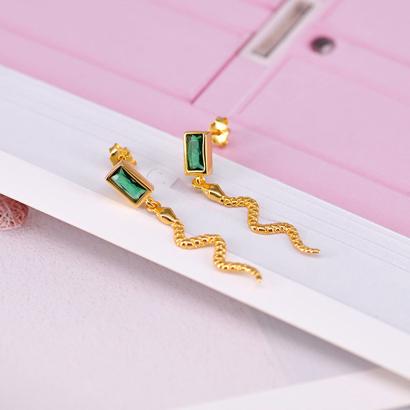 Snake Earrings Square Zircon Retro Snake Animal Earrings