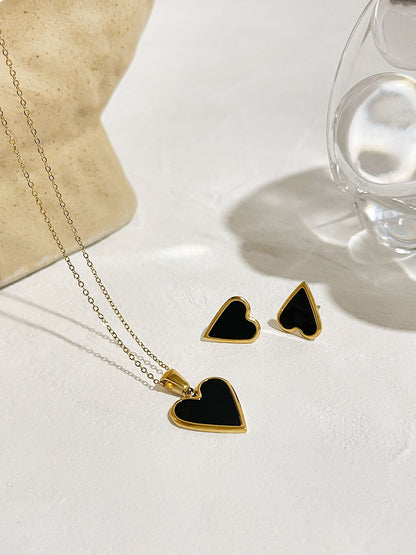 Fashion Heart Shape Stainless Steel Plating Inlay Shell Earrings Necklace