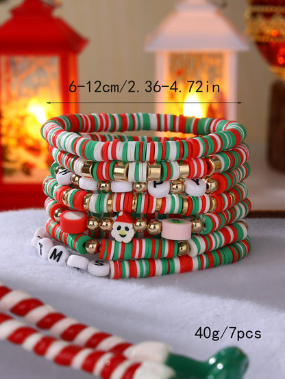 Sweet Christmas Tree Santa Claus Letter Soft Clay Beaded Christmas Women's Bracelets