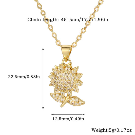 Copper Simple Style Flower Plating Inlay Zircon Pendant Necklace