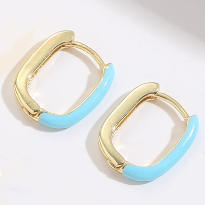 AliExpress hot selling French U-shaped oval drip oil earrings, copper-plated 14K real gold, exquisite, simple and light luxury earrings jewelry