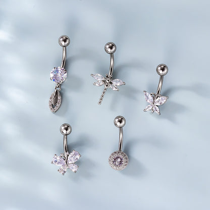 Fashion Heart Shape Metal Plating Zircon Belly Ring