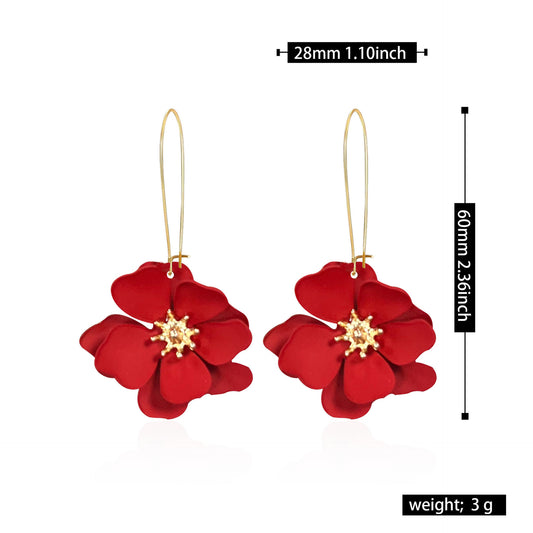1 Pair Vintage Style Simple Style Flower Spray Paint Plating Metal Drop Earrings